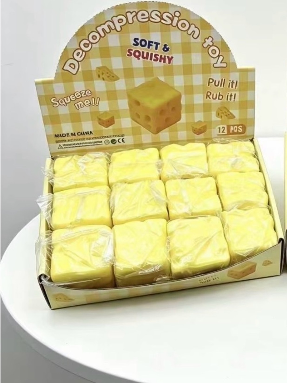 Soft Squishy Cheese Stress Cube - Yellow Decompression Toy